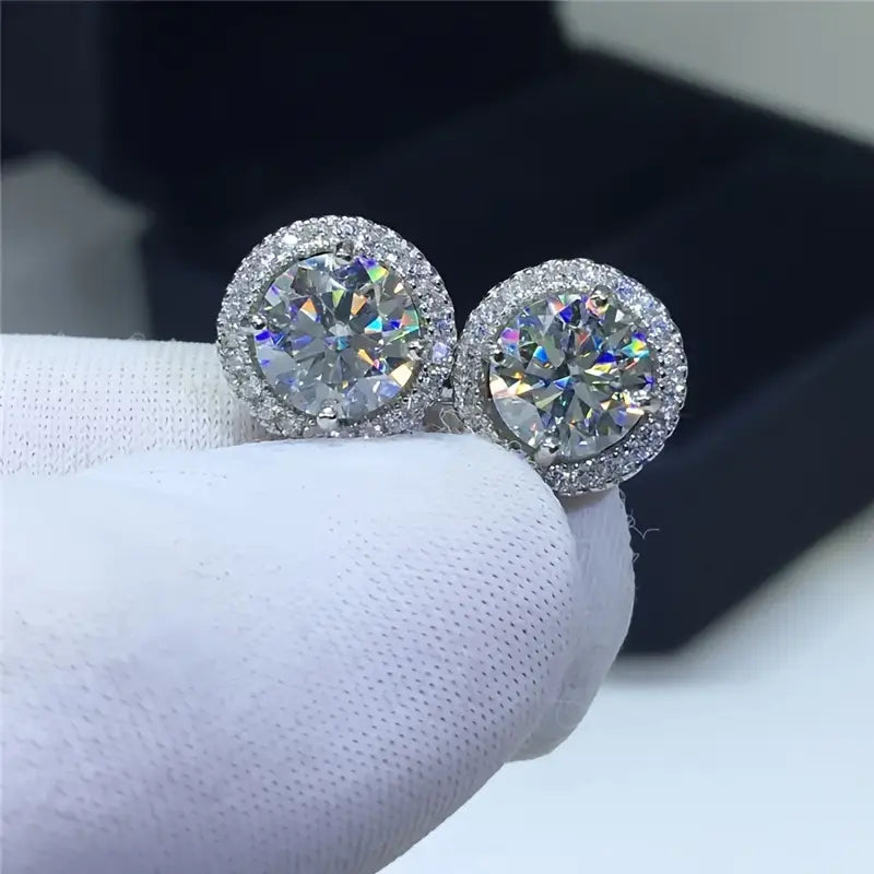 [2pcs Diamond Earrings] 2pcs 0.5-3CT Diamond Stud Earrings, S925 925 Silver, Fashion Classic Ear Jewelry, Christmas Gift for Men