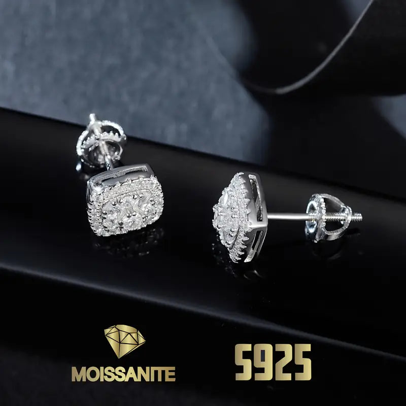 1 Pair Of 925 Sterling Silvery 0.84 Carat Moisanite Square Stud Earrings, Perfect for Ladies, Perfect for Thanksgiving, s, Holiday Gifts, with A Beautiful Gift Box, for women