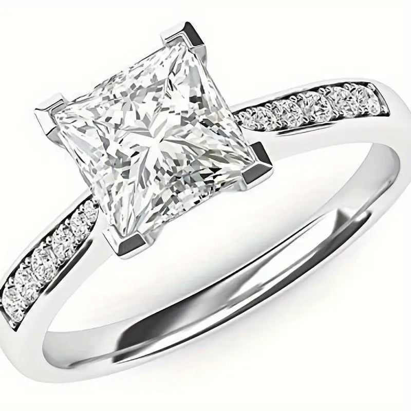1pc Bohemian Style 925 Sterling Silver Princess Cut Diamond Engagement Ring, 1.5 Carat, 18K Golden Plated, Party & Daily Wear, Ideal for Christmas & Anniversary Gifts
