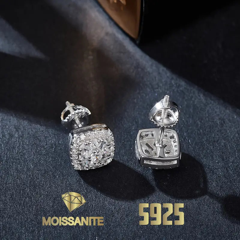 1 Pair Of 925 Sterling Silvery 0.84 Carat Moisanite Square Stud Earrings, Perfect for Ladies, Perfect for Thanksgiving, s, Holiday Gifts, with A Beautiful Gift Box, for women