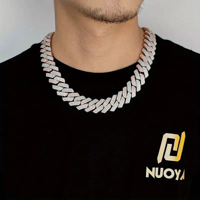 Men'S Hip-Hop V-Shape Chain Necklace - 8mm Double-Sided Four-Sided Diamond Design, Golden-Tone Luxury Party Jewelry Gift for Men, Hip Hop Necklace, Statement Piece, Bold Design, Highquality Plating, Urban Style