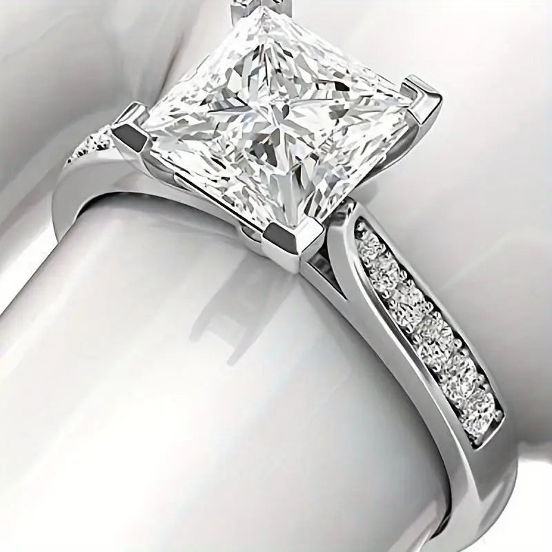 1pc Bohemian Style 925 Sterling Silver Princess Cut Diamond Engagement Ring, 1.5 Carat, 18K Golden Plated, Party & Daily Wear, Ideal for Christmas & Anniversary Gifts