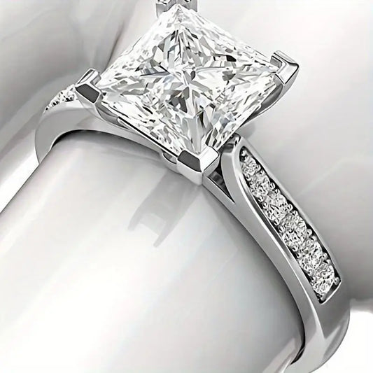 1pc Bohemian Style 925 Sterling Silver Princess Cut Diamond Engagement Ring, 1.5 Carat, 18K Golden Plated, Party & Daily Wear, Ideal for Christmas & Anniversary Gifts