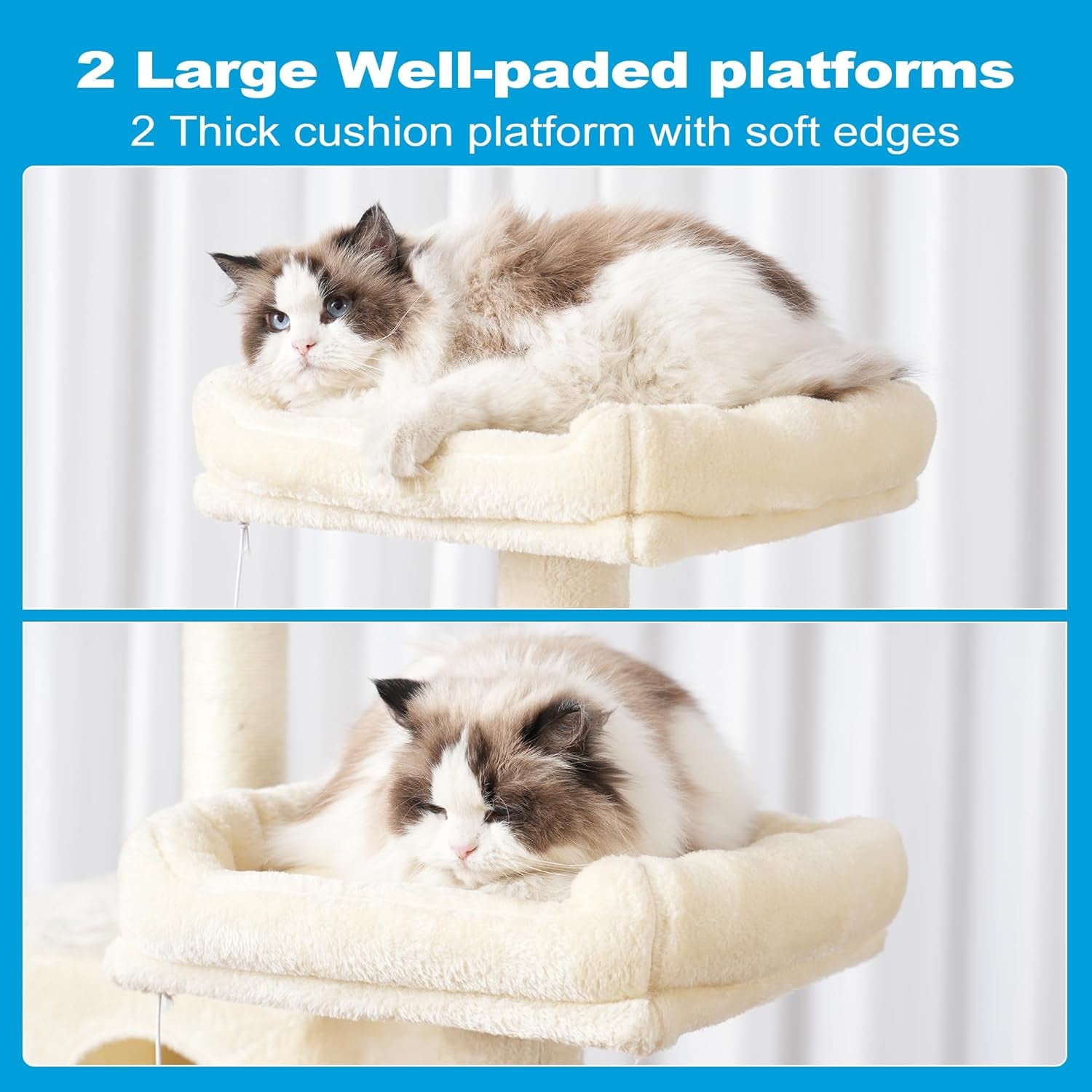Large Multi-Level Cat Tree with Sisal Scratching Posts, Spacious Plush Condos, and Perch Hammock for Cats and Kittens - Beige MPJ020M